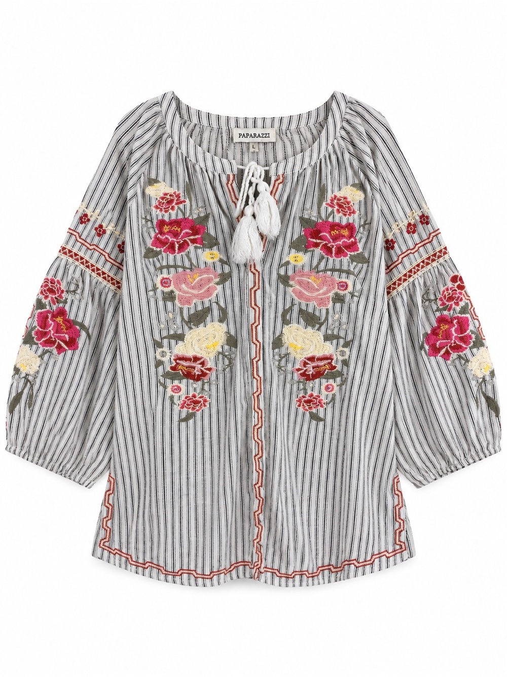 Paparazzi Floral Embroidered Cotton Blouse